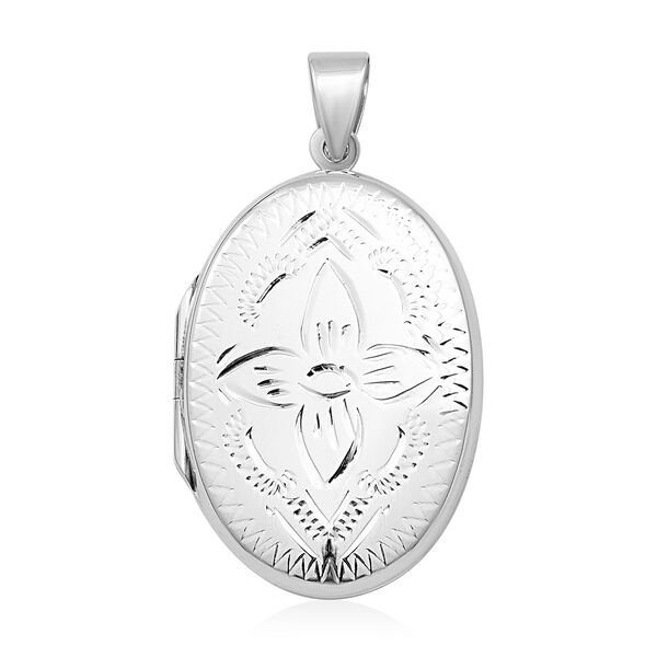 Ovaler Medaillon-Anhänger und Kette, 925 Silber rhodiniert, ca. 6,90g image number 0