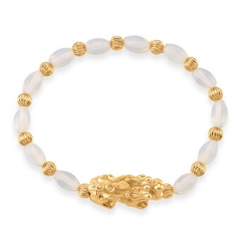 Rosenquarz Pixiu Armband, flexibel (ca. 18 - 19 cm), gelb vergoldet ca. 35.00 ct