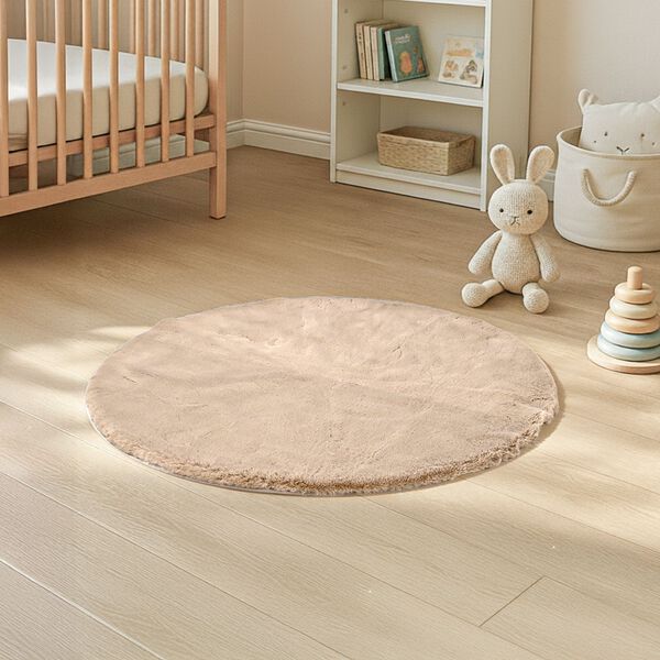 Weicher Langflor Teppich in Wolkenform mit Schaumstoffunterlage, Rund, 120cm, Beige image number 3