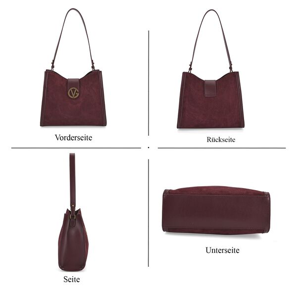Echtleder-Trapez-Umh&auml;ngetasche mit Doppelriemen und Magnetverschluss, 27x11x23cm, Burgunderrot image number 4