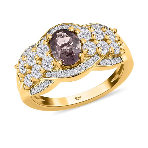 AA Natürlicher Tansanischer Lavendel-Spinell, Weißer Zirkon Ring, 925 Silber Gelbgold Vermeil (Größe 17.00) ca. 2.19 ct image number 4