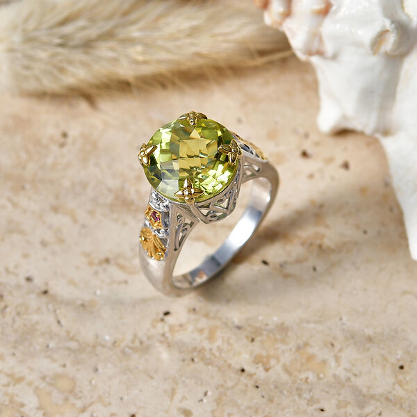 D'Joy AAA Ouro Verde Quarz und nat&uuml;rlicher Rhodolith Granat zweifarbiger Ring - 6,28 ct. image number 2
