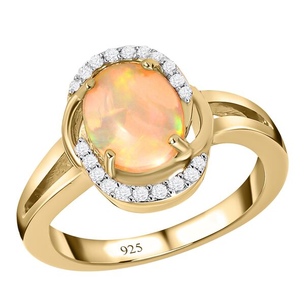 Nat&uuml;rlicher, &auml;thiopischer Opal und Zirkon-Ring, 925 Silber vergoldet  ca. 1,33 ct image number 4