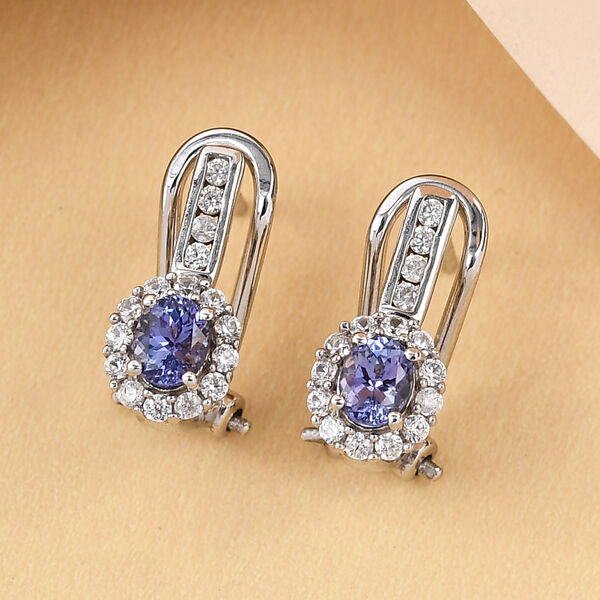 Tansanit und wei&szlig;e Zirkon-Ohrringe, 925 Silber platiniert ca. 1,37 ct image number 2