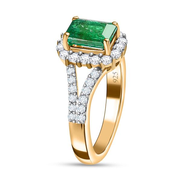 AAA Kagem Sambischer Smaragd, Weißer Zirkon Ring, 925 Silber Gelbgold Vermeil, (Größe 19.00), ca. 1.58 ct image number 5