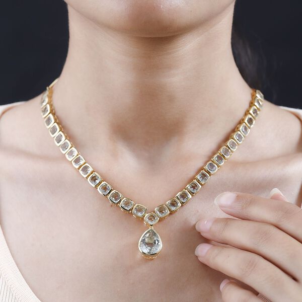 Prasiolith Halskette, ca. 45 cm, 925 Silber vergoldet, ca. 35.43 ct image number 3