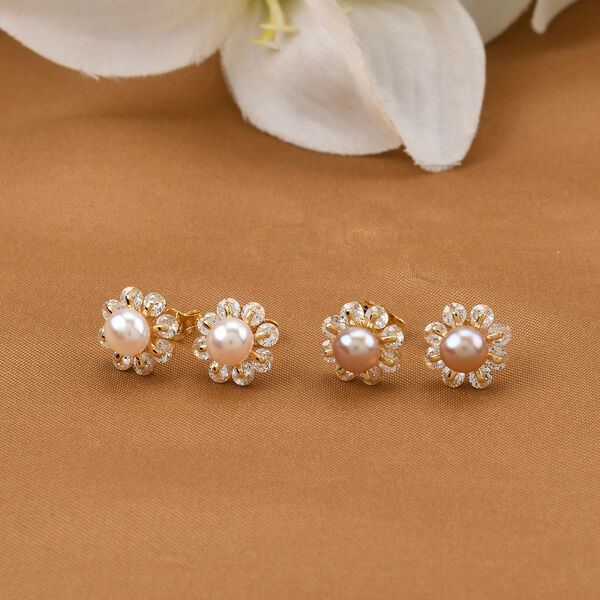 2er Set - Lila S&uuml;&szlig;wasser Perle, Wei&szlig;e S&uuml;&szlig;wasser Perle Ohrringe, Nickelfreies Messing, Goldfarben image number 2