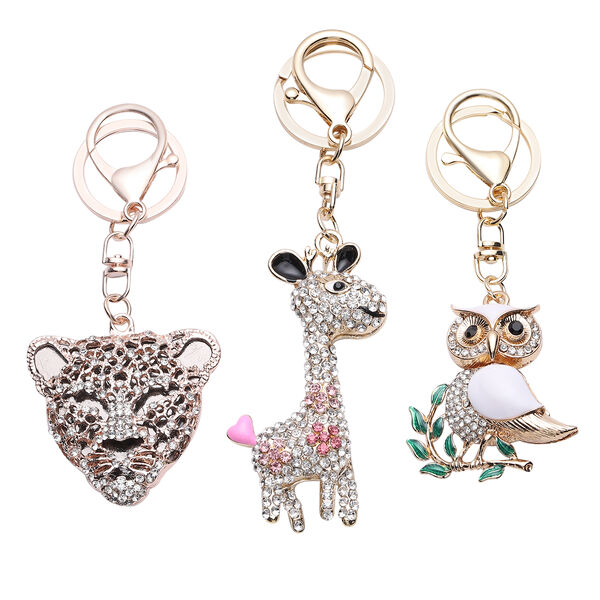 3er-Set- schwarze Kristall und orange Zirkonia-Schl&uuml;sselanh&auml;nger image number 0