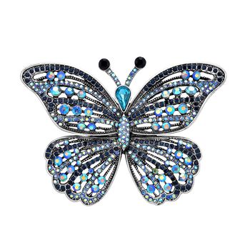 Blaue Kristall Schmetterlings-Brosche, Antik-silber-Plattierung