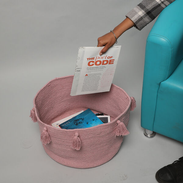 Aufbewahrungskorb aus 100 % Baumwolle mit Quasten, Altrosa image number 2