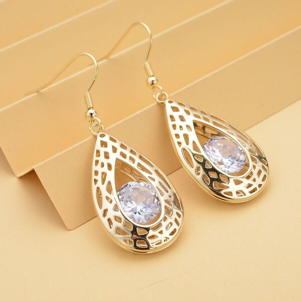 Wei&szlig;e Kristall-Ohrringe, Edelstahl Goldfarben image number 2