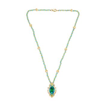 D joy Pfau Quarz Triplette, Peridot Halskette ca. 45 cm 925 Silber Rhodiniert und 750 Gelbgold Vermeil ca. 32,48 ct.