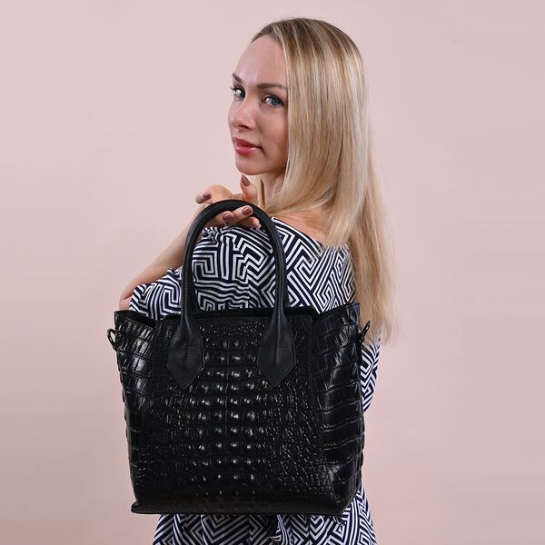 Crossbody Tasche aus 100% echtem Leder mit Kroko-Pr&auml;gung, Gr&ouml;&szlig;e 28x14x27 cm, rot image number 3