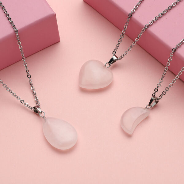 3er- Set Rosenquarz-Anh&auml;nger mit Kette, ca. 50 cm, Edelstahl ca. 24,30 ct image number 2