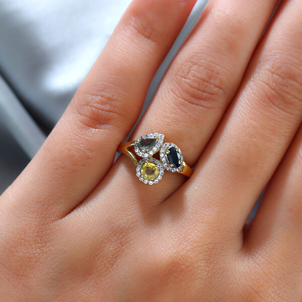 Mehrfarbiger Saphir und Zirkon-Ring, 925 Silber vergoldet  ca. 1,39 ct image number 3