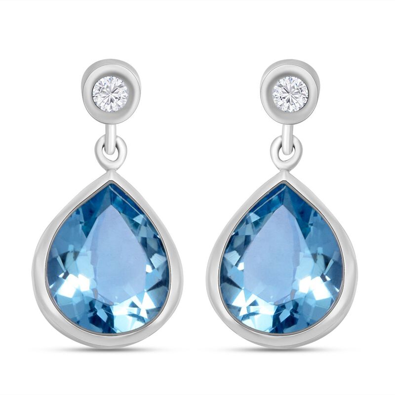 Himmelblaue Topas und weiße Zirkon-Ohrringe, 925 Silber platiniert ca. 9,86 ct image number 0