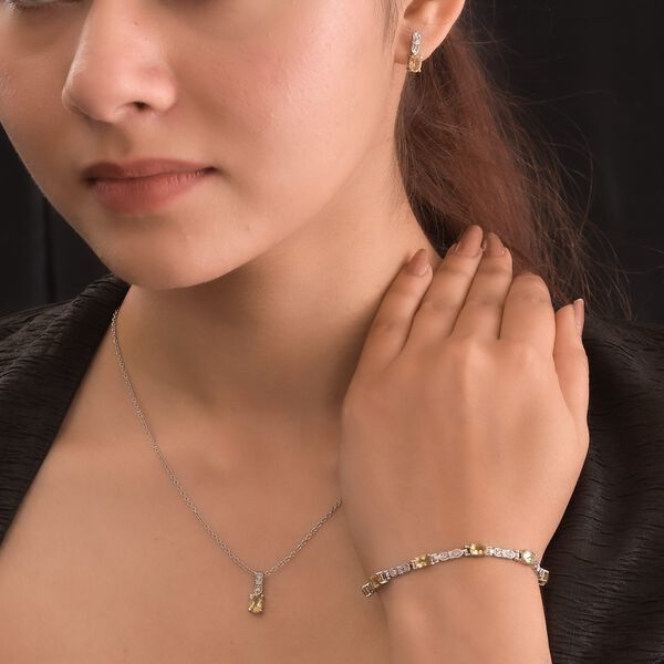 3er Set, Citrin Ohrringe, Armband, Anh&auml;nger mit Kette, Edelstahl, ca. 7.28 ct image number 3