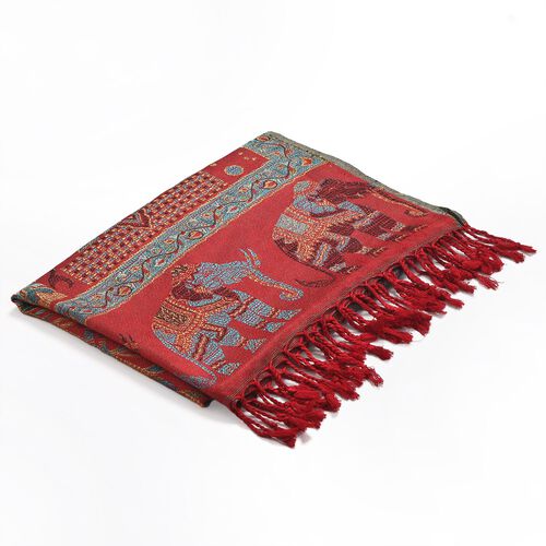 Jamawar-Schal, 3-Schiffchen-Webung, 70x200 cm, Rot image number 0