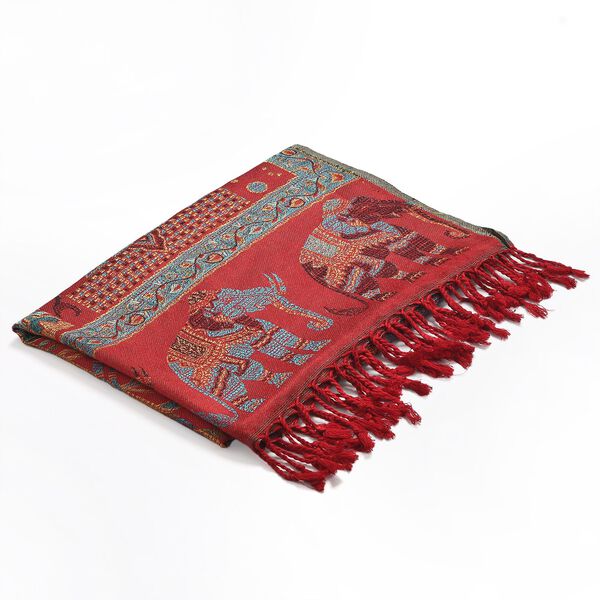 Jamawar-Schal, 3-Schiffchen-Webung, 70x200 cm, Rot image number 0