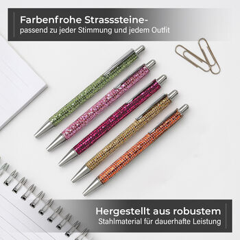 Kristall-Kugelschreiber Set, 5er-Pack, Mehrfarbig, inkl. 5 Ersatzminen