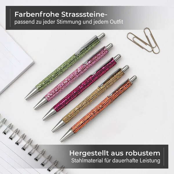 Kristall-Kugelschreiber Set, 5er-Pack, Mehrfarbig, inkl. 5 Ersatzminen image number 3