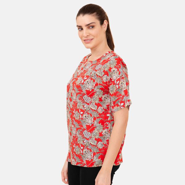 TAMSY - bedrucktes Top mit Blumendruck, Gr&ouml;&szlig;e 42, Rot image number 3