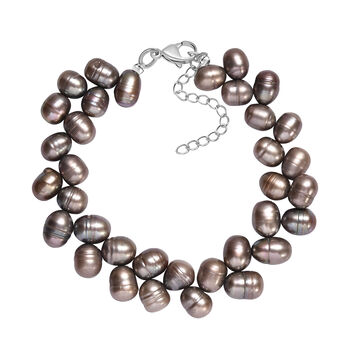 S&uuml;&szlig;wasserperlen-Armband, grau gef&auml;rbt, Tropfenform, ca. 19 cm, Edelstahl