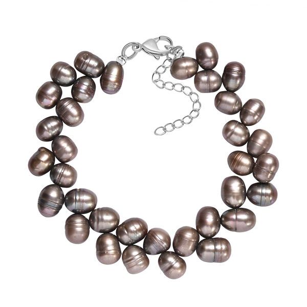 S&uuml;&szlig;wasserperlen-Armband, grau gef&auml;rbt, Tropfenform, ca. 19 cm, Edelstahl image number 4