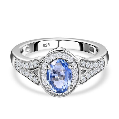 Blauer Ceylon-Saphir, Weißer Zirkon Ring, 925 Silber platiniert (Größe 18.00) ca. 1.42 ct image number 0