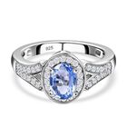 Blauer Ceylon-Saphir, Weißer Zirkon Ring, 925 Silber platiniert (Größe 18.00) ca. 1.42 ct