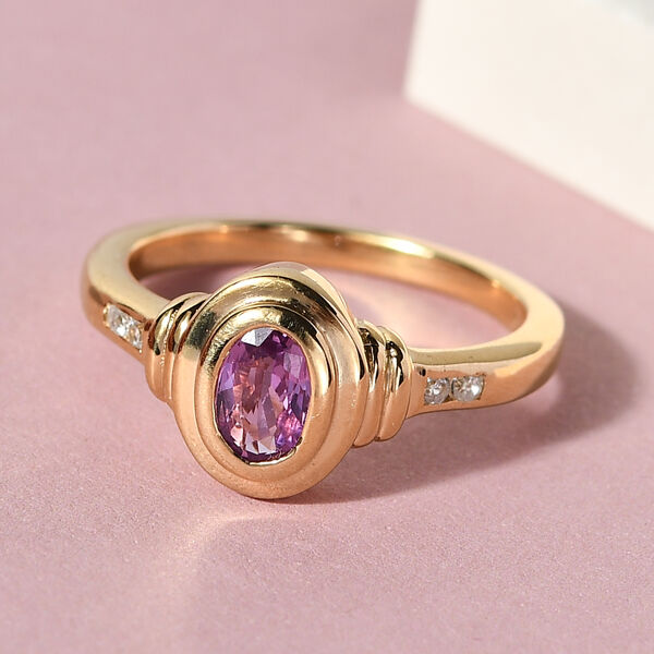 Rosa Saphir und Zirkon-Ring, 925 Silber vergoldet, 0,63 ct. image number 2