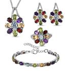 5er Set- Mehrfarbiger Armband, Ohrringe, Anh&auml;nger mit Kette (ca. 50 cm) und Ring (Gr&ouml;&szlig;e 21.00), Schmuckset, Reiner Edelstahl ca. 22.40 ct