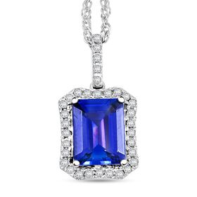 RHAPSODY zertifiziert und geprüft AAAA Tansanit und VS Diamant Anhänger mit Kette in 950 Platin - 3 ct.