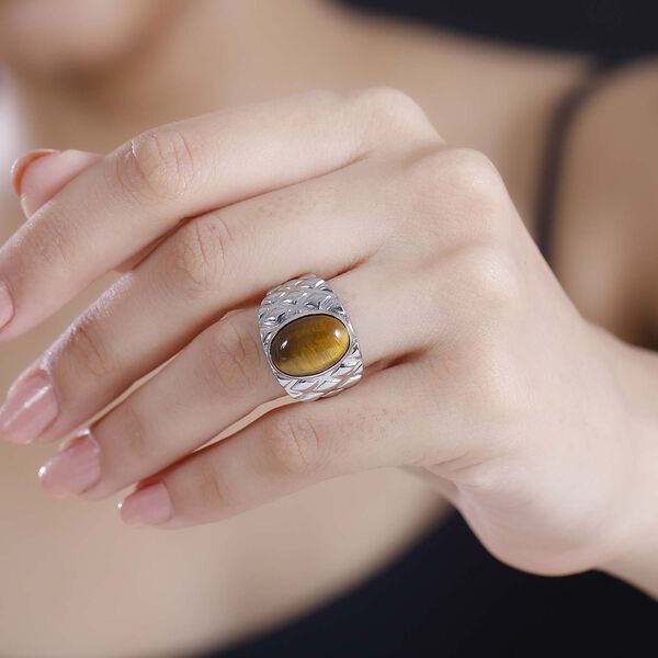 Tigerauge Ring Messing (Gr&ouml;&szlig;e 16.00) ca. 5,81 ct image number 3