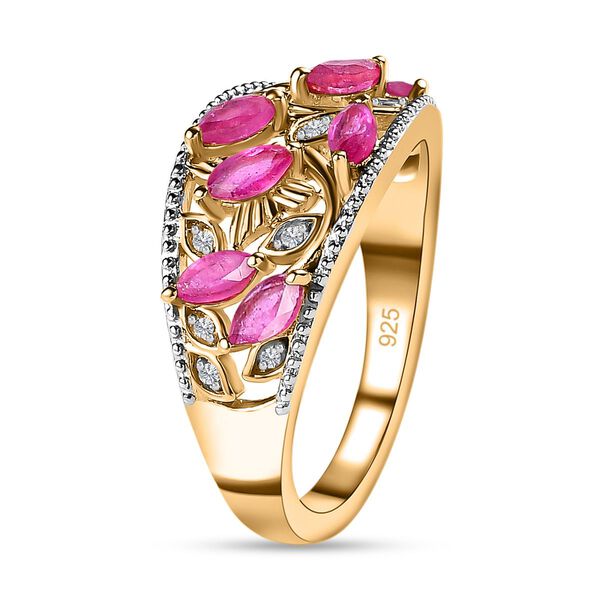 Afrikanischer Rubin, Wei&szlig;er Zirkon Ring, 925 Silber Gelbgold Vermeil, (Gr&ouml;&szlig;e 21.00) ca. 1.32 ct image number 5