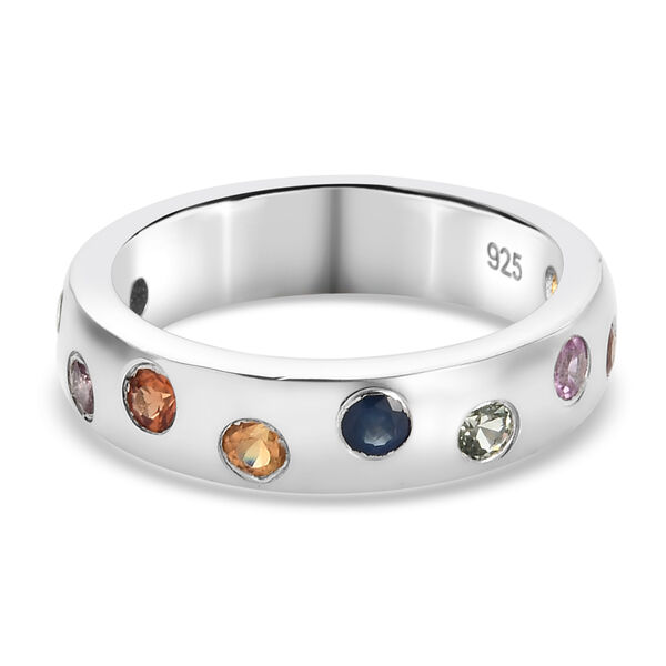 Mehrfarbig Saphir Band Ring 925 Silber Platin-&Uuml;berzug
