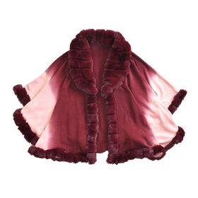 Damen Poncho aus Kunstfell für Herbst und Winter, Weiß und dunkelrot