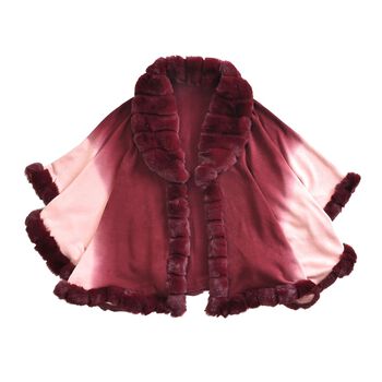 Damen Poncho aus Kunstfell f&uuml;r Herbst und Winter, Wei&szlig; und dunkelrot