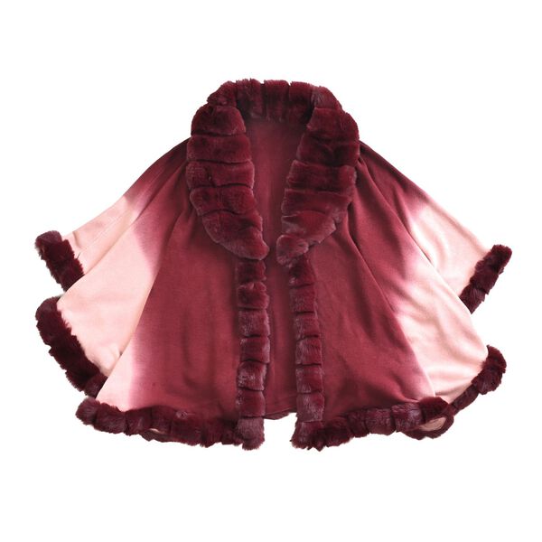 Damen Poncho aus Kunstfell f&uuml;r Herbst und Winter, Wei&szlig; und dunkelrot