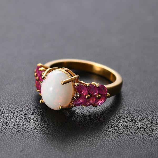 AA natürlicher, äthiopischer Welo Opal, Zirkon und afrikanischer Rubin-Ring - 3,12 ct. image number 3