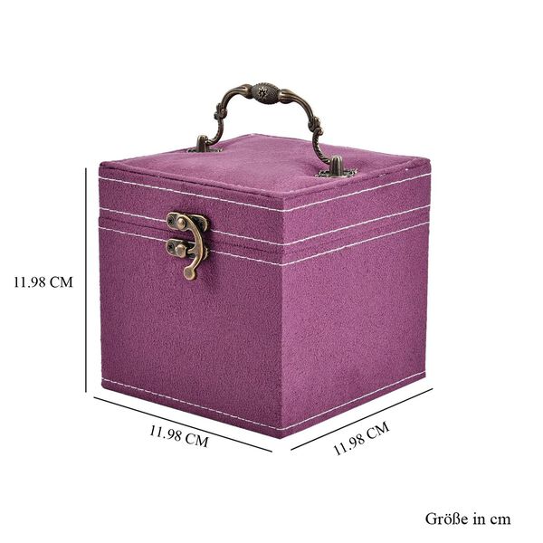 Schmuckkästchen aus Samt mit Spiegel, Schloss und Griff, 3 Ebenen, Lila image number 7