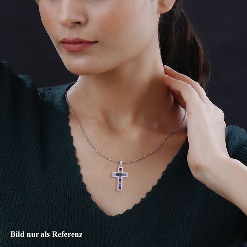 LUSTRO STELLA - Grüner Zirkonia, Mehrfarbiger Zirkonia Anhänger mit Kette, 925 Silber rhodiniert ca. 2.78 ct image number 1