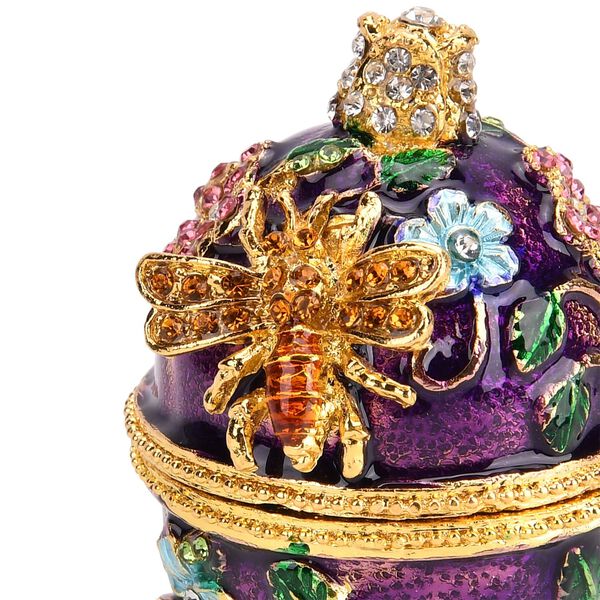 Handgemachte Ei-f&ouml;rmige Schmuckdose mit Bienen- und Blumenverzierung, magnetischer Verschluss, 4.5x7.5 cm, Lila image number 4