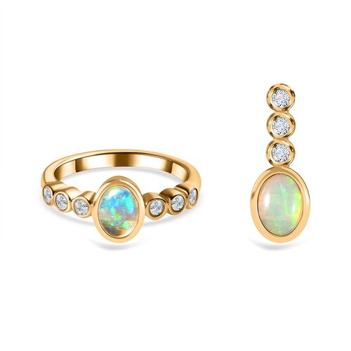 2er-Set AA natürliches, äthiopisches Welo-Opal und Zirkon-Schmuckset - 1,75 ct. image number 0