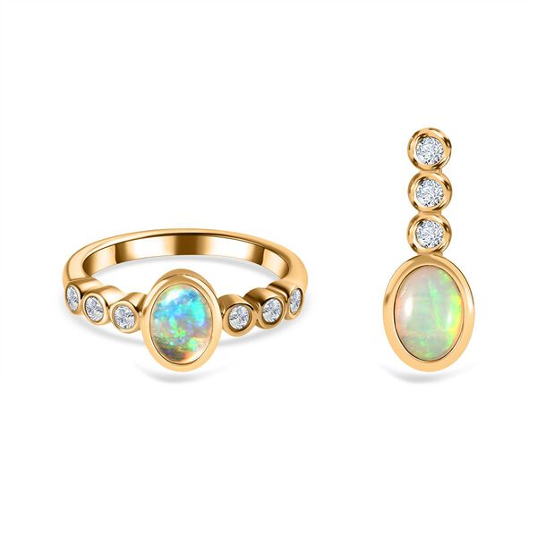 2er-Set AA nat&uuml;rliches, &auml;thiopisches Welo-Opal und Zirkon-Schmuckset - 1,75 ct.