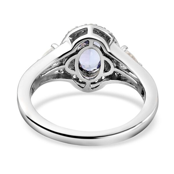 Tansanit und wei&szlig;er Zirkon-Ring, 925 Silber platiniert  ca. 1,39 ct image number 6