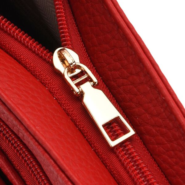 Crossbody-Tasche mit gewebtem Schulterriemen und Rei&szlig;verschlussf&auml;chern, 24x28 cm, Rot image number 7