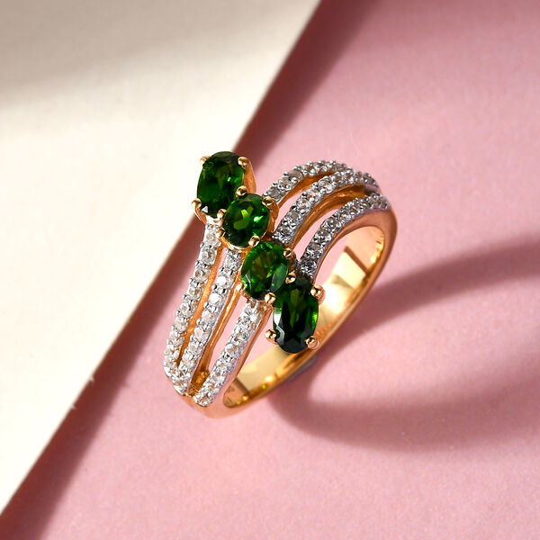 Nat&uuml;rlicher Chromdiopsid und Zirkon Ring 925 Silber vergoldet  ca. 1,38 ct image number 2