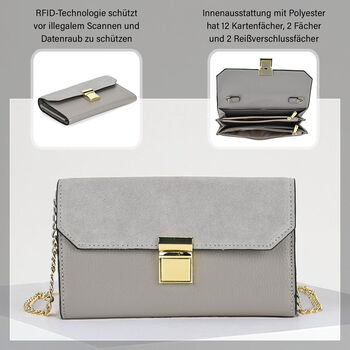100% Echtleder Clutch mit RFID Schutz, Grau