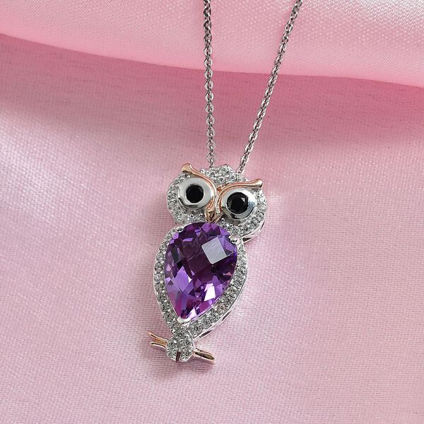 D'Joy AAA Rose De France Amethyst, schwarzer Spinell und Zirkon zweifarbiger Anhänger mit 50cm Kette - 4 ct. image number 2